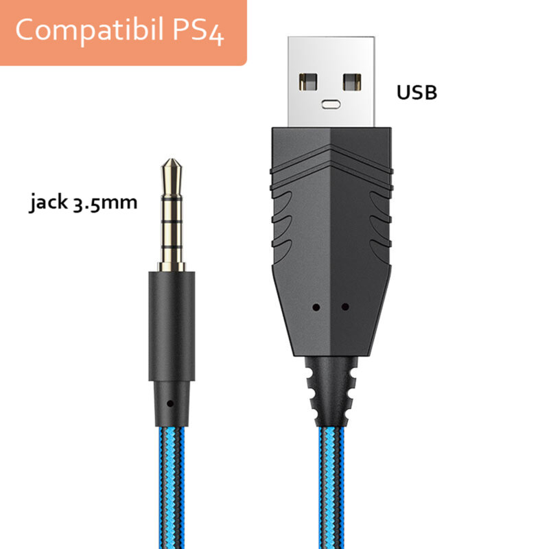 Casti gaming on-ear Hoco W102 cu microfon, Jack 3.5mm, USB, albastru
