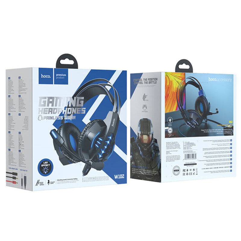 Casti gaming on-ear Hoco W102 cu microfon, Jack 3.5mm, USB, albastru