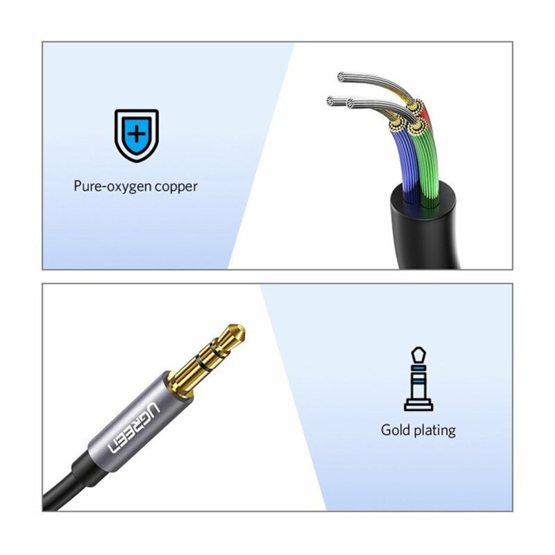 Cablu audio prelungitor Jack 3.5mm 1m Ugreen, argintiu, 10592