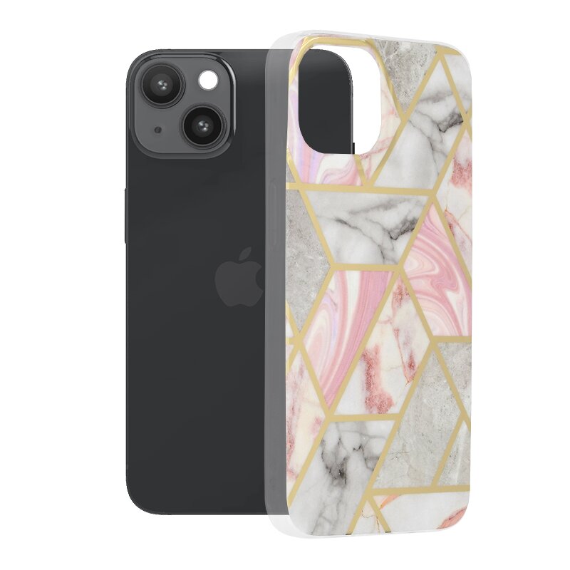 Husa iPhone 14 Techsuit Marble, roz