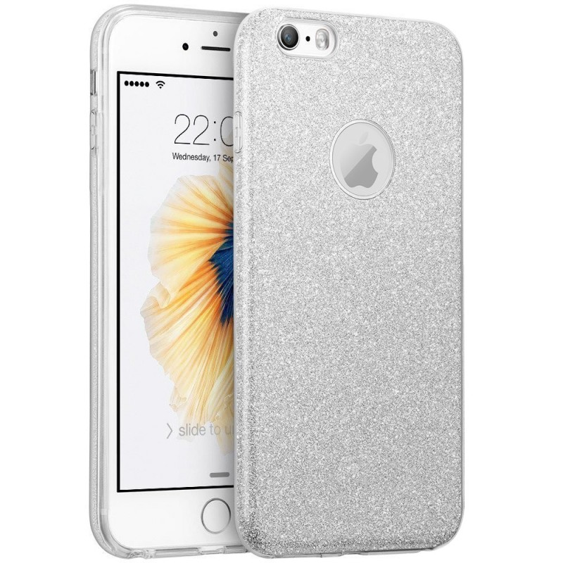 Husa iPhone SE, 5, 5S Color TPU Sclipici - Argintiu