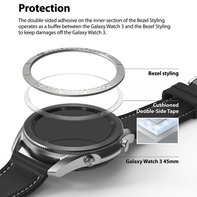 Rama Samsung Galaxy Watch 3 45mm Ringke Bezel Styling, Stainless Silver / White