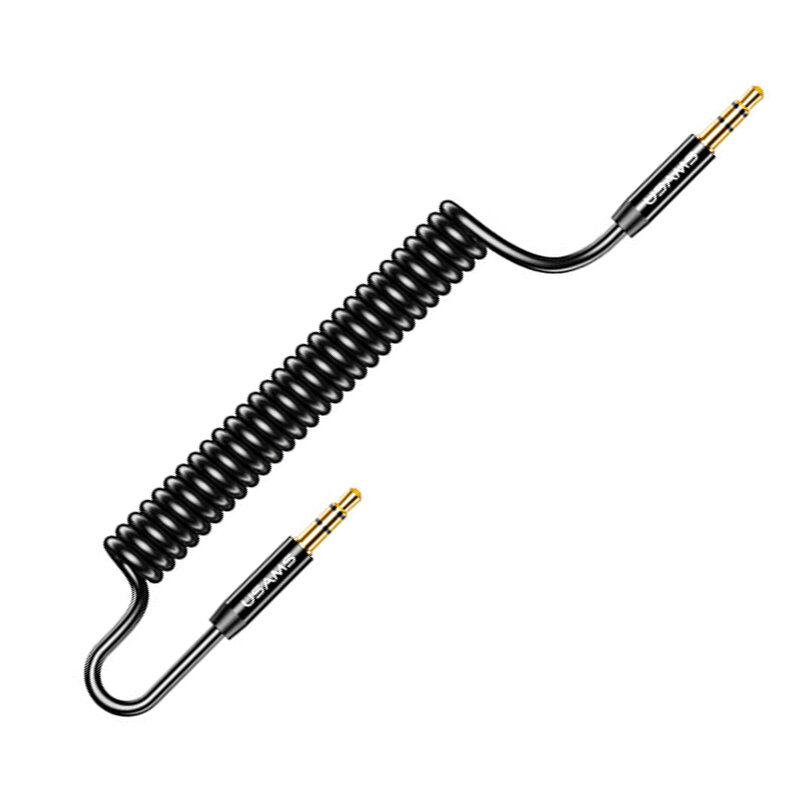 Cablu auxiliar spiralat USAMS aux 2x Jack, 1.2m, US-SJ256, negru