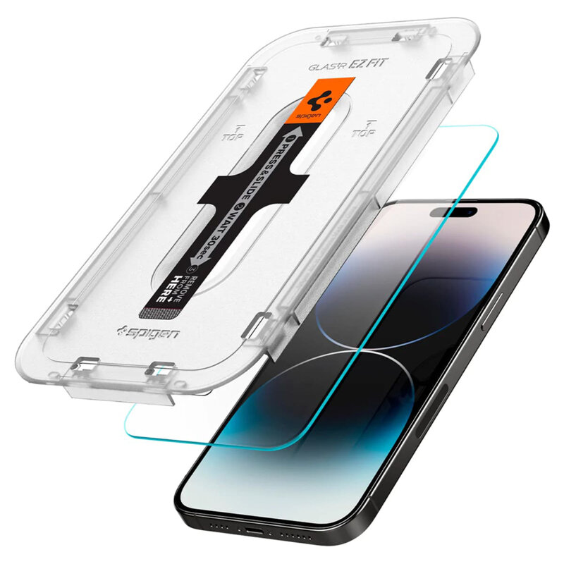 [Pachet 2x] Folie iPhone 14 Pro Max Spigen Glas.tR EZ Fit, clear