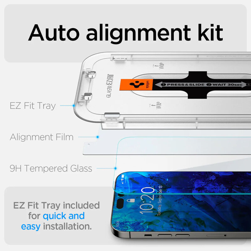 [Pachet 2x] Folie iPhone 14 Pro Max Spigen Glas.tR EZ Fit, clear