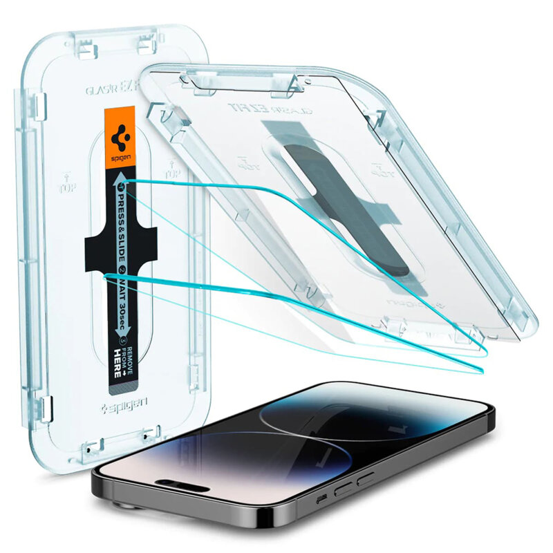 [Pachet 2x] Folie iPhone 14 Pro Spigen Glas.tR EZ Fit, clear