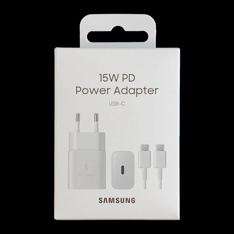 Incarcator Samsung tip C + cablu Type-C 15W, alb, EP-T1510XWEGEU, blister