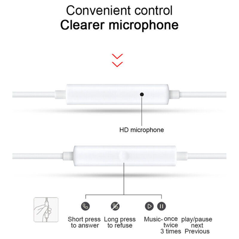 Casti stereo Type-C in-ear cu microfon Oppo MH147, alb, bulk