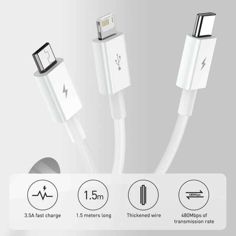 Cablu tip C, iPhone, Micro-USB 3.5A Baseus, 1.5m, CAMLTYS-03