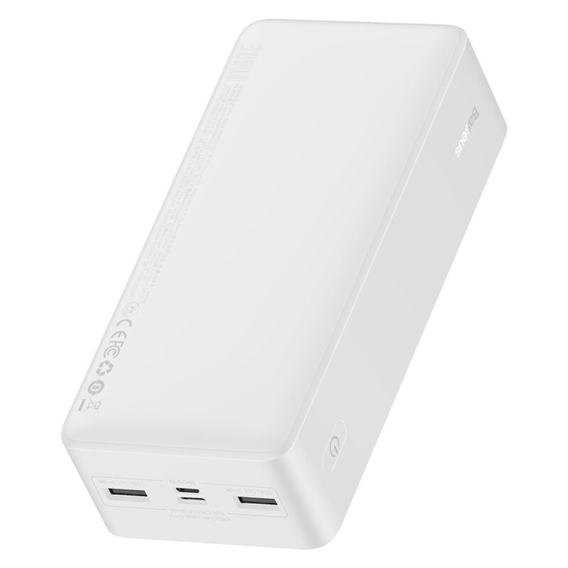 Baterie externa 30000mAh Baseus, 2xUSB, USB-C, Micro-USB, alb, PPBD050202