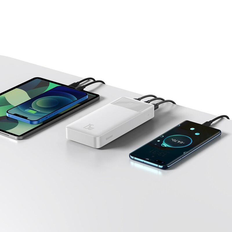 Baterie externa 20000mAh Baseus, 2xUSB, USB-C, Micro-USB, alb, PPBD050102