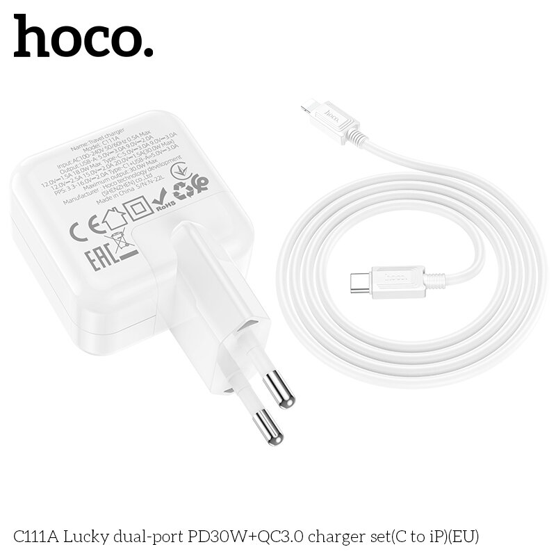 Incarcator Fast Charging USB, tip C + cablu iPhone Hoco C111A