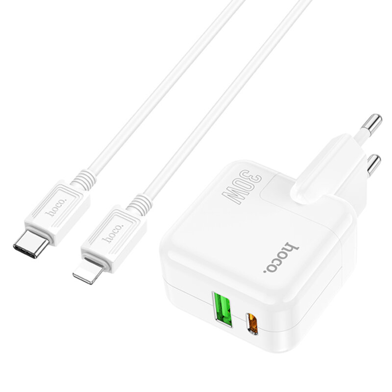 Incarcator Fast Charging USB, tip C + cablu iPhone Hoco C111A