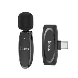 Lavaliera telefon Type-C, microfon wireless Hoco L15, negru