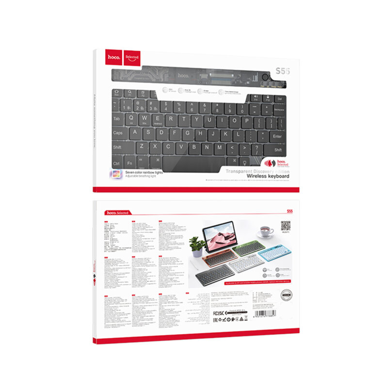 Tastatura Bluetooth wireless cu lumini Hoco S55, negru