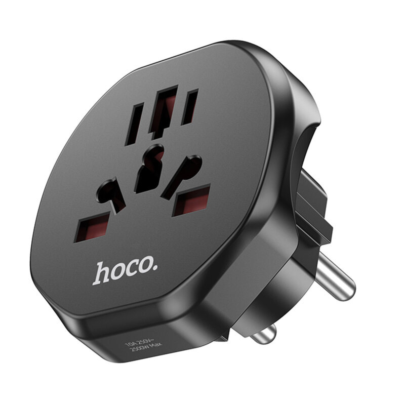 Adaptor priza universal UK/US/AU/EU Plug Hoco AC6, negru