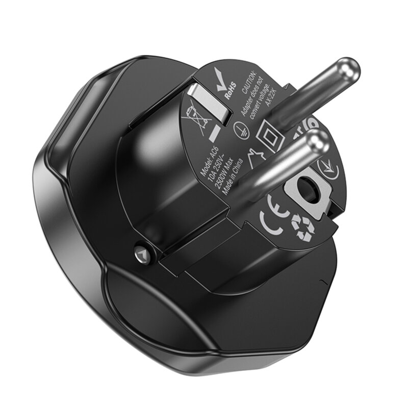 Adaptor priza universal UK/US/AU/EU Plug Hoco AC6, negru