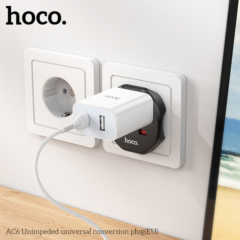 Adaptor priza universal UK/US/AU/EU Plug Hoco AC6, negru