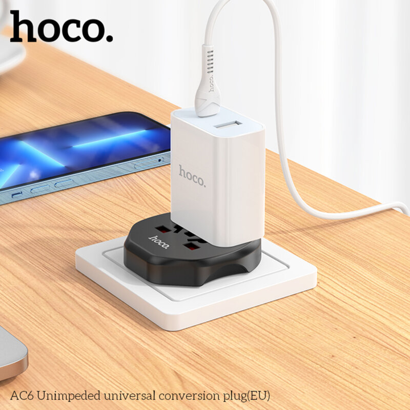 Adaptor priza universal UK/US/AU/EU Plug Hoco AC6, negru