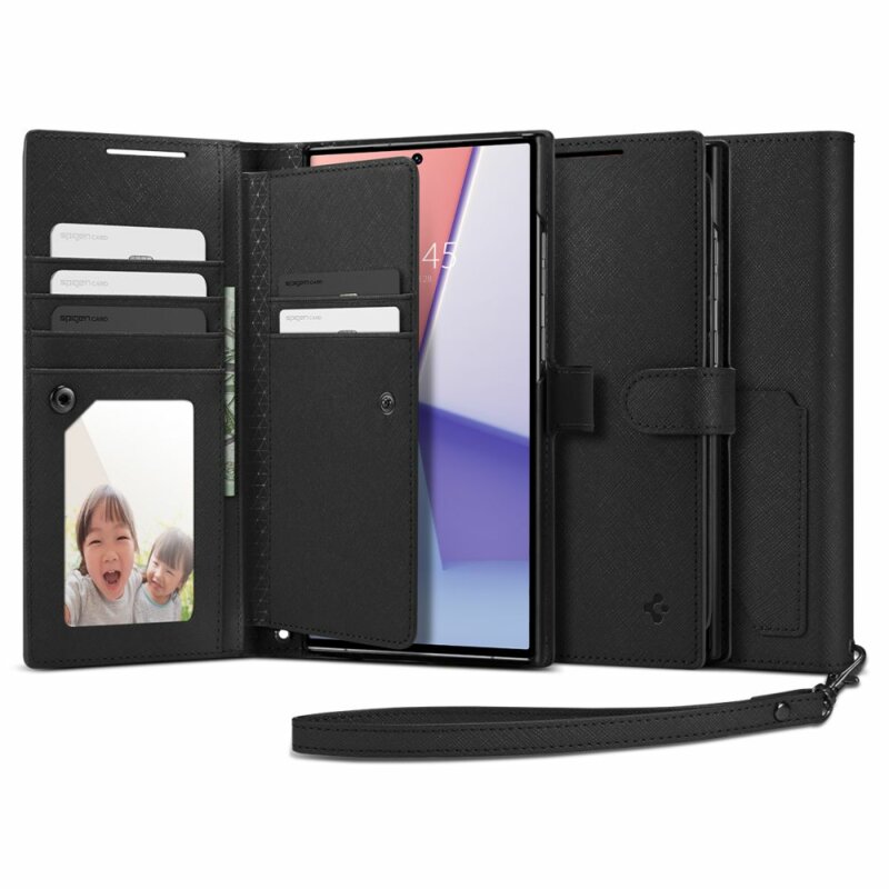 Husa Samsung Galaxy S23 Ultra Spigen Wallet S Plus, negru