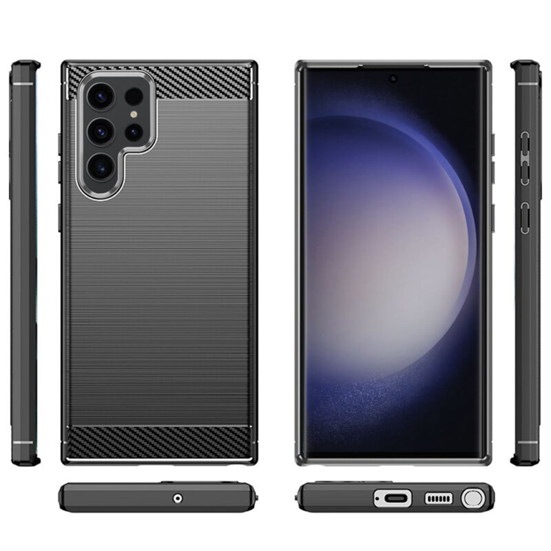 Husa Samsung Galaxy S23 Ultra Techsuit Carbon Silicone, negru