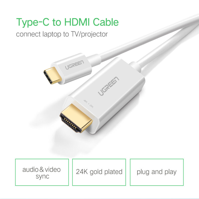 Cablu video Type-C la HDMI 4K@30Hz Ugreen, 1.5m , alb, 30841