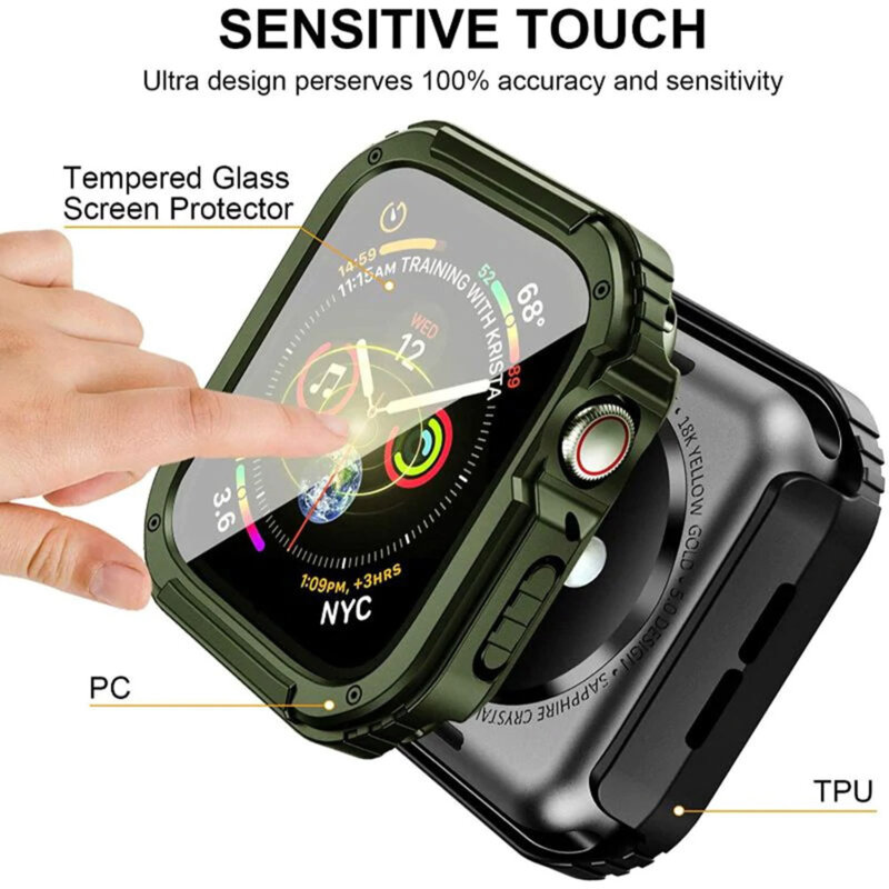 [Pachet 360°] Husa + folie Apple Watch 1 38mm Lito Armor S+, verde