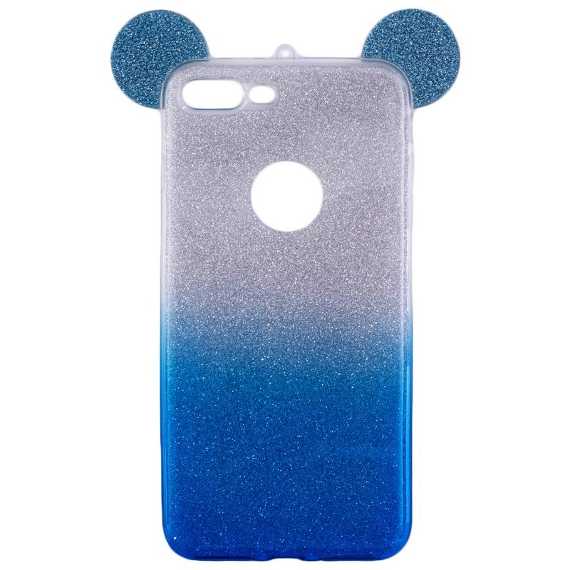 Husa iPhone 7 Plus Color Ears TPU Sclipici - Albastru