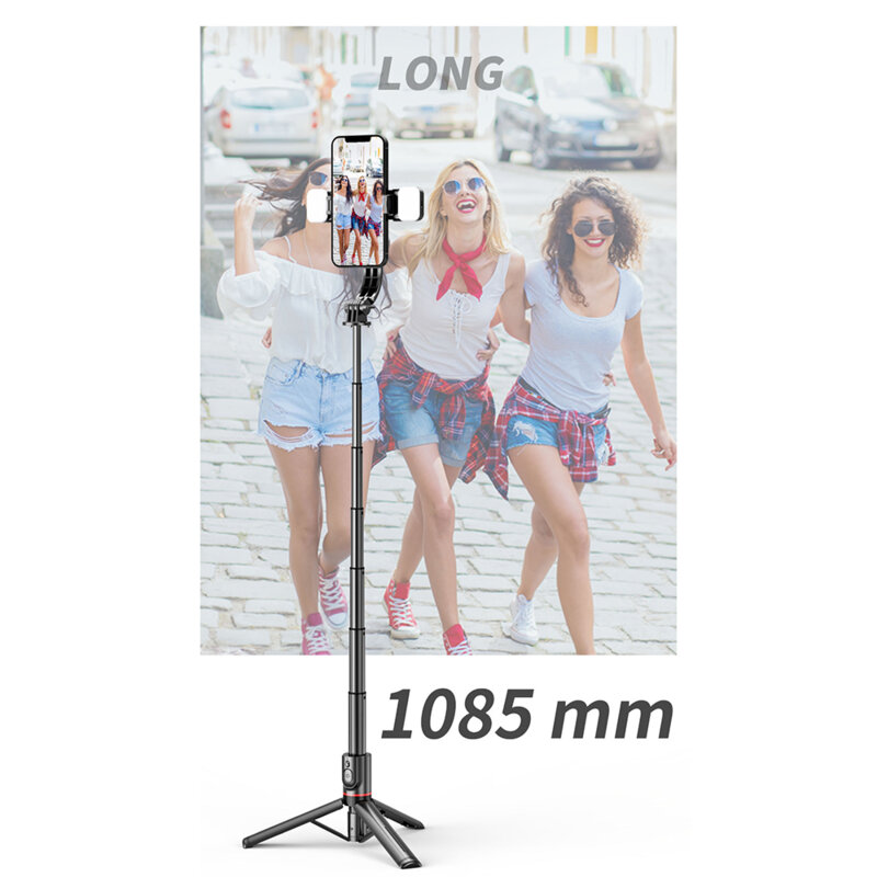 Selfie stick tripod, 2x LED, telecomanda wireless Techsuit L12D, 108cm
