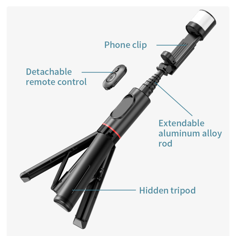 Selfie stick cu telecomanda, trepied LED Techsuit Q12S, 75cm