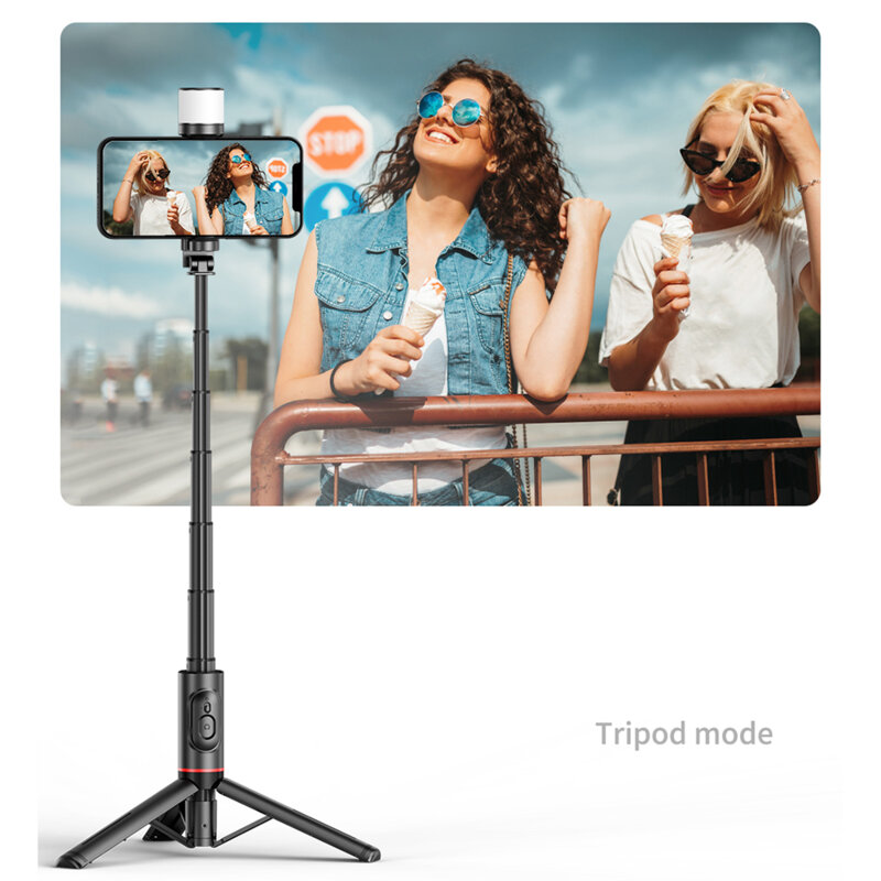 Selfie stick cu telecomanda, trepied LED Techsuit Q12S, 75cm