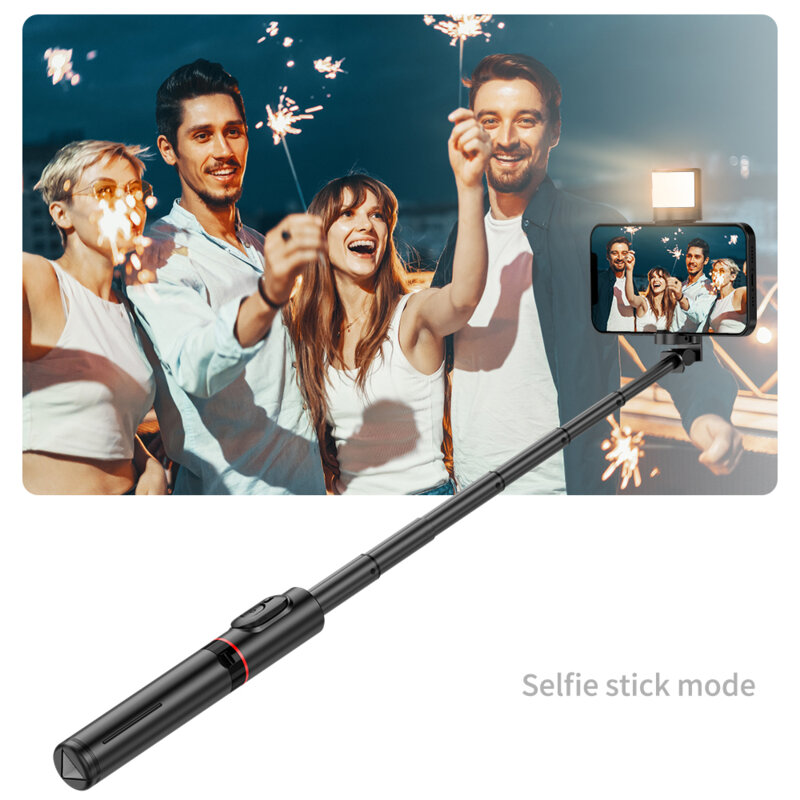 Selfie stick cu telecomanda, trepied LED Techsuit Q12S, 75cm