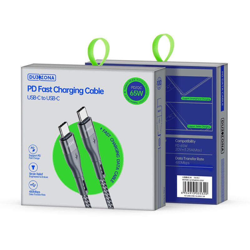 Cablu Type-C Super Fast Charge Duzzona A2, 65W, 480Mbps, 1m