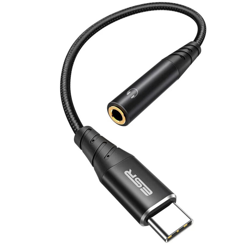 Adaptor audio Type-C la Jack 3.5mm ESR, 12 cm, negru