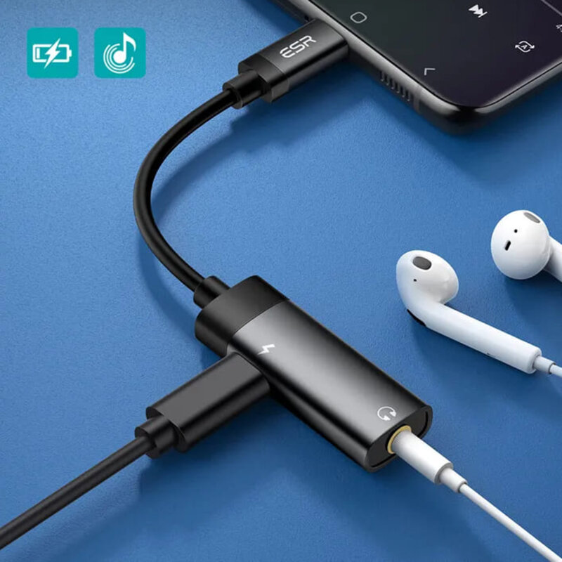 Adaptor audio tip C la Jack 3.5mm, Type-C ESR, negru, 2D501