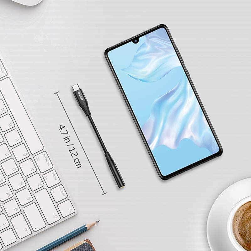 Adaptor audio Type-C la Jack 3.5mm ESR, 12 cm, negru