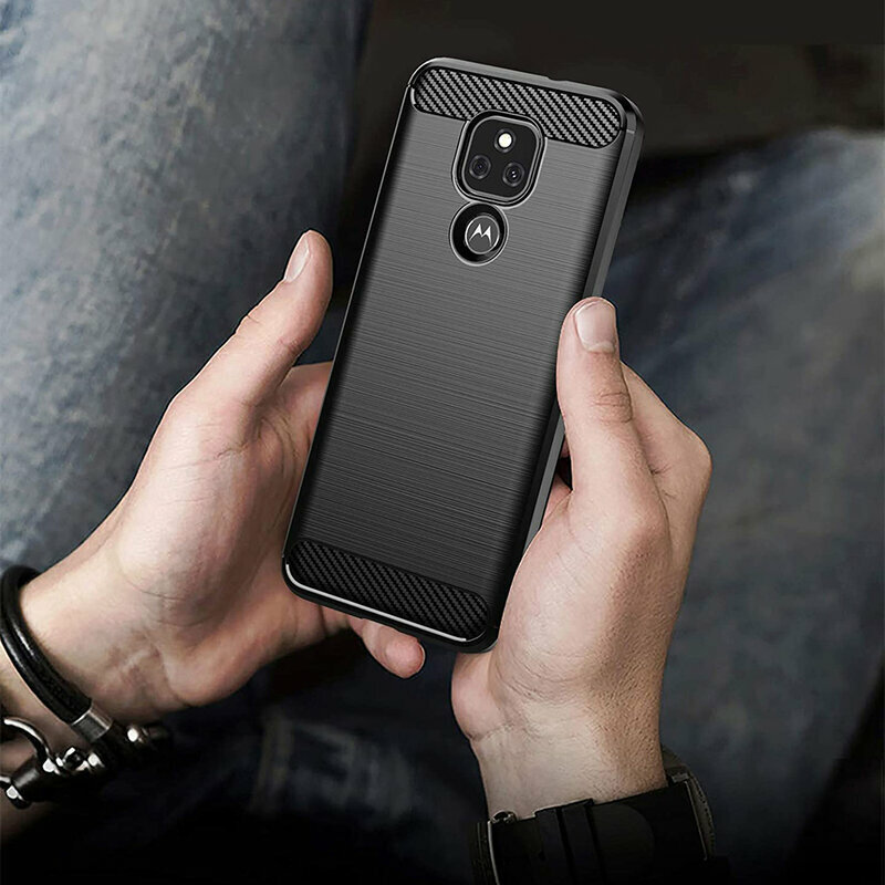 Husa Motorola Moto E7 Plus Techsuit Carbon Silicone, negru