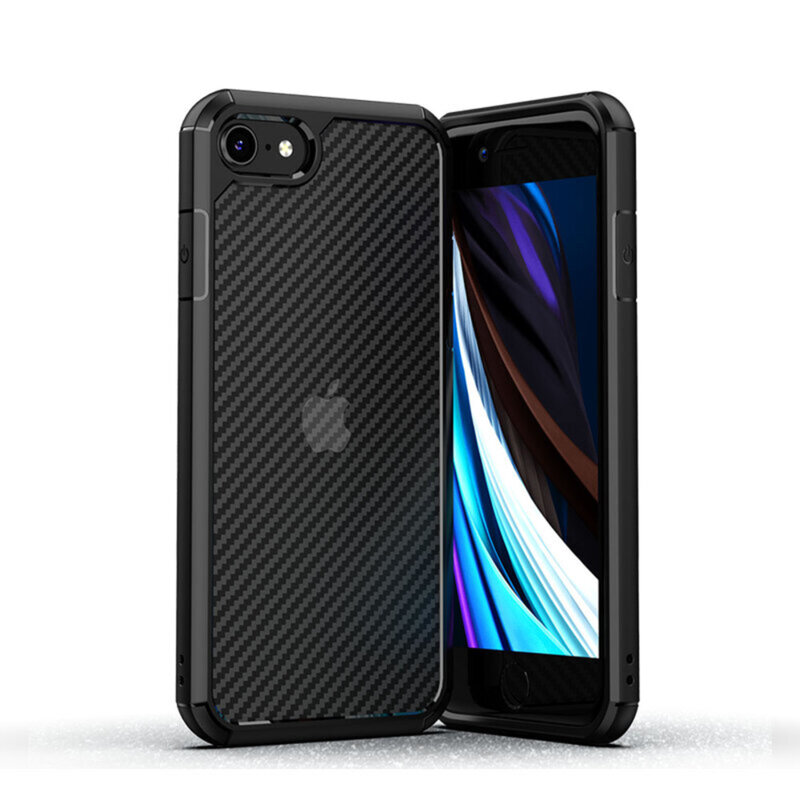 Husa iPhone SE 3, SE 2022 Techsuit CarbonFuse transparenta, negru