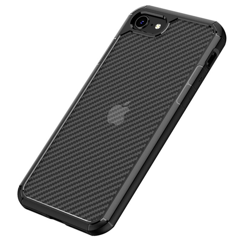 Husa iPhone SE 3, SE 2022 Techsuit CarbonFuse transparenta, negru