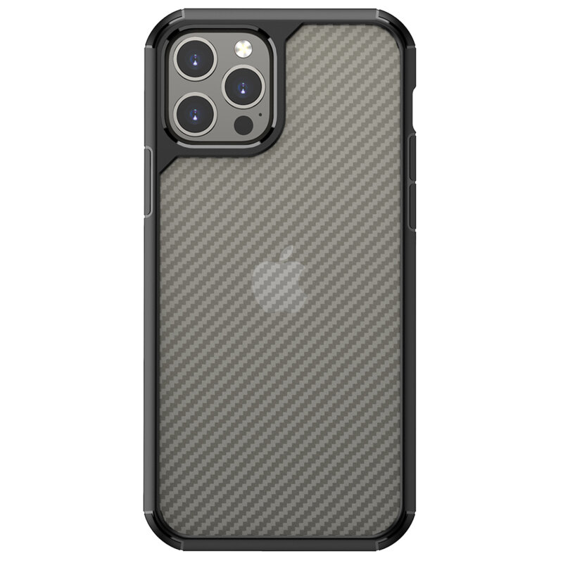 Husa iPhone 12 Pro Techsuit CarbonFuse transparenta, negru