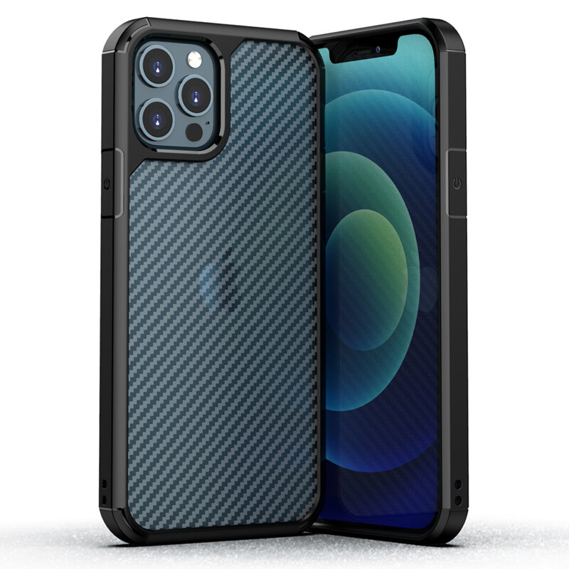 Husa iPhone 12 Pro Techsuit CarbonFuse transparenta, negru