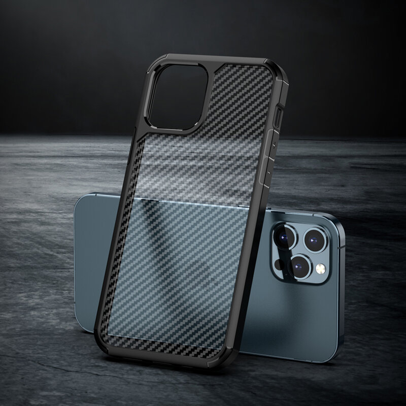 Husa iPhone 12 Pro Techsuit CarbonFuse transparenta, negru