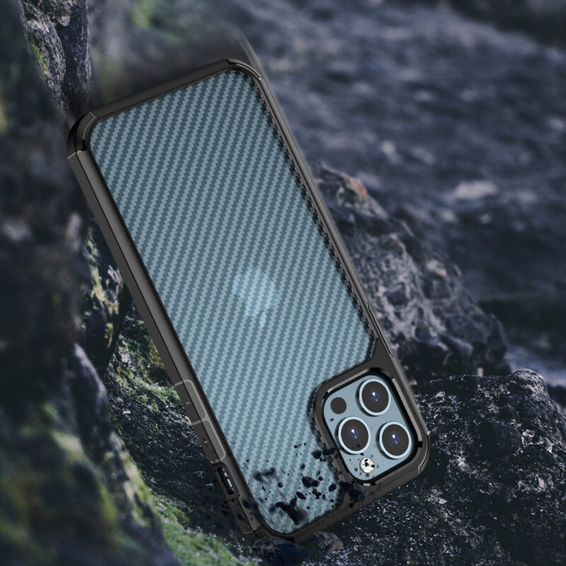 Husa iPhone 12 Pro Techsuit CarbonFuse transparenta, negru