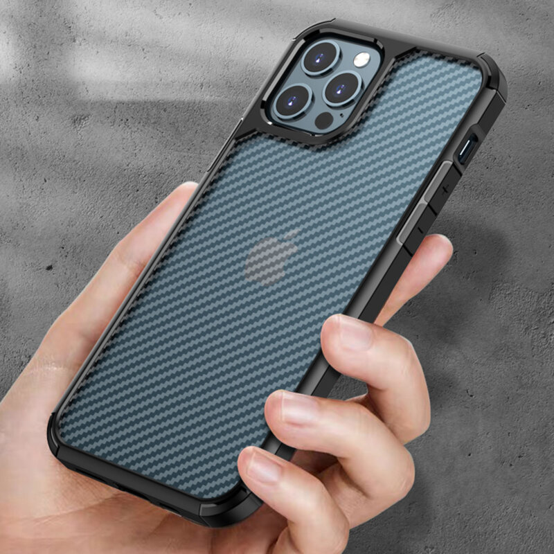 Husa iPhone 12 Pro Techsuit CarbonFuse transparenta, negru