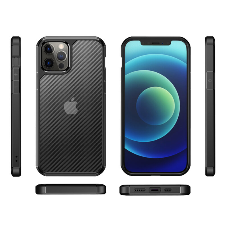 Husa iPhone 12 Pro Techsuit CarbonFuse transparenta, negru