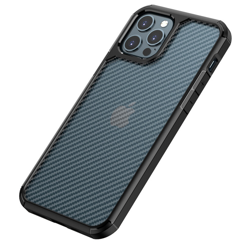 Husa iPhone 12 Pro Techsuit CarbonFuse transparenta, negru