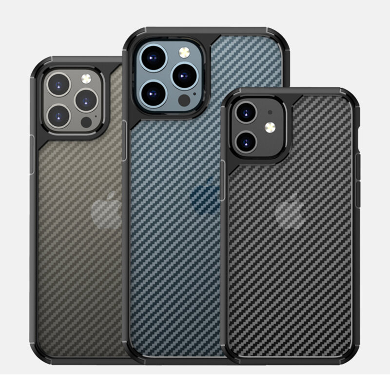 Husa iPhone 12 Pro Techsuit CarbonFuse transparenta, negru