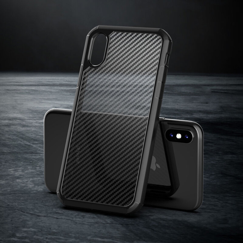 Husa iPhone XS Techsuit CarbonFuse transparenta, negru