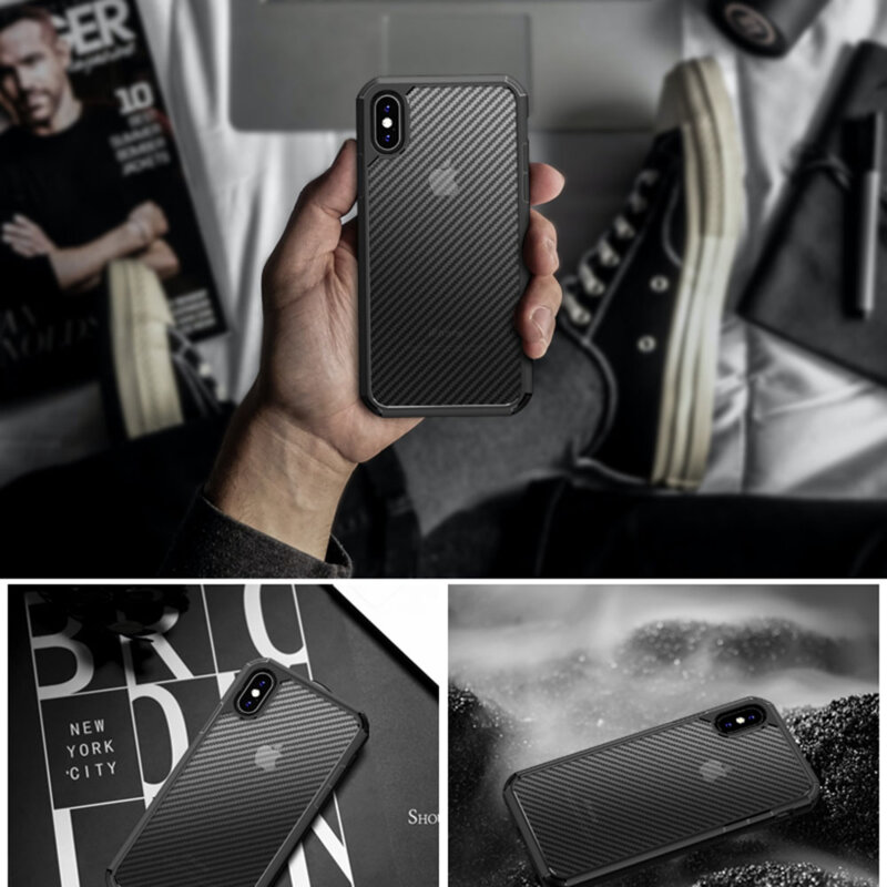 Husa iPhone XS Techsuit CarbonFuse transparenta, negru