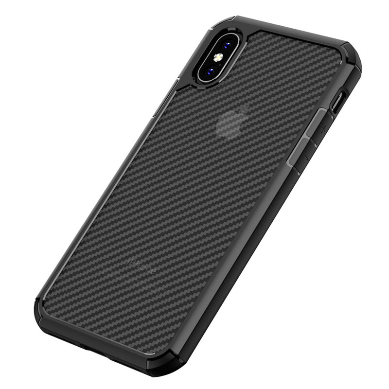 Husa iPhone XS Techsuit CarbonFuse transparenta, negru